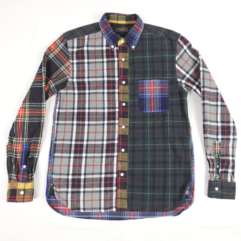 Beams Plus Japan Flannel Check Panel Shirt Men's Small - Medium Patchwork